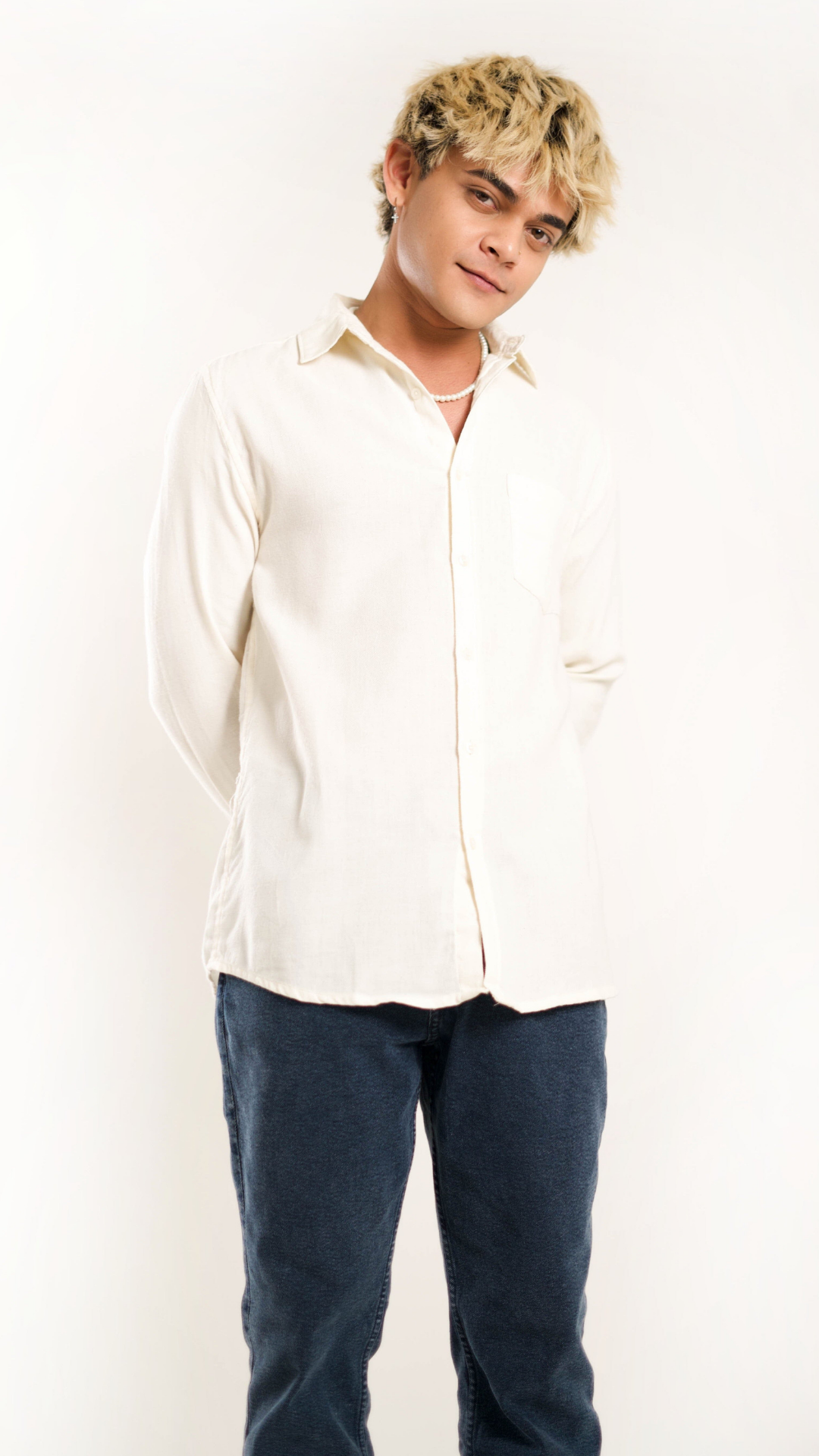 Men's Regular Fit Full Sleeves Cream Front Pocket Shirt