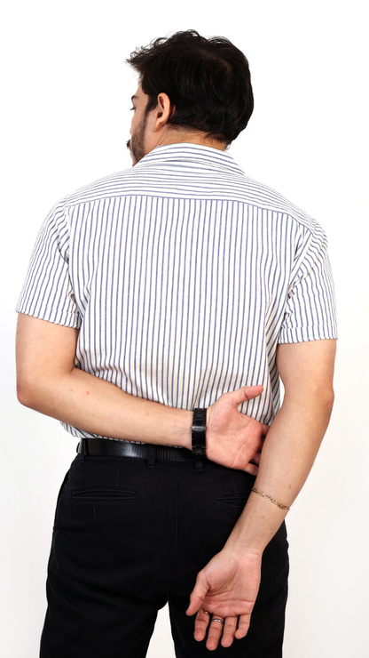 White Shirt With Blue Stripes