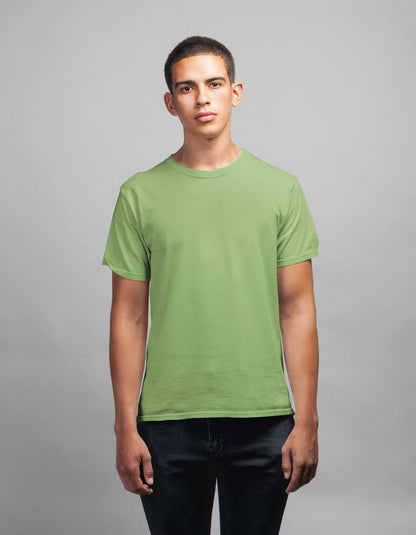 Kiwi Green Round Neck Half Sleeve Plain T-shirt