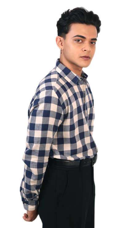 Off White & Blue Checks Shirt