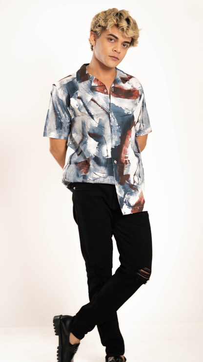 Men's Relaxed Fit Short Sleeves Marble Printed Shirt