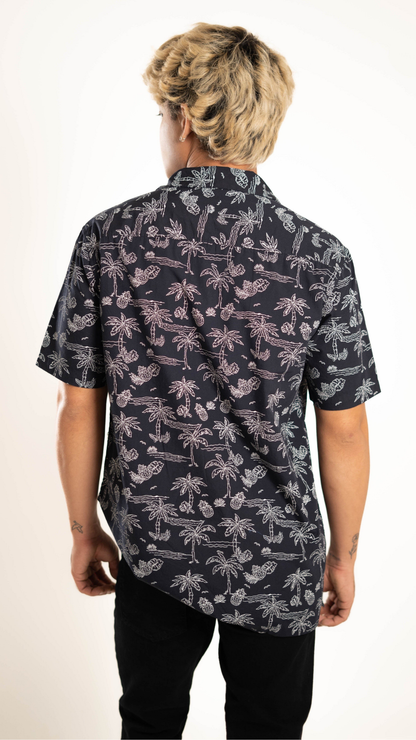 Men's Relaxed Fit Short Sleeves Palm In Black Shirt