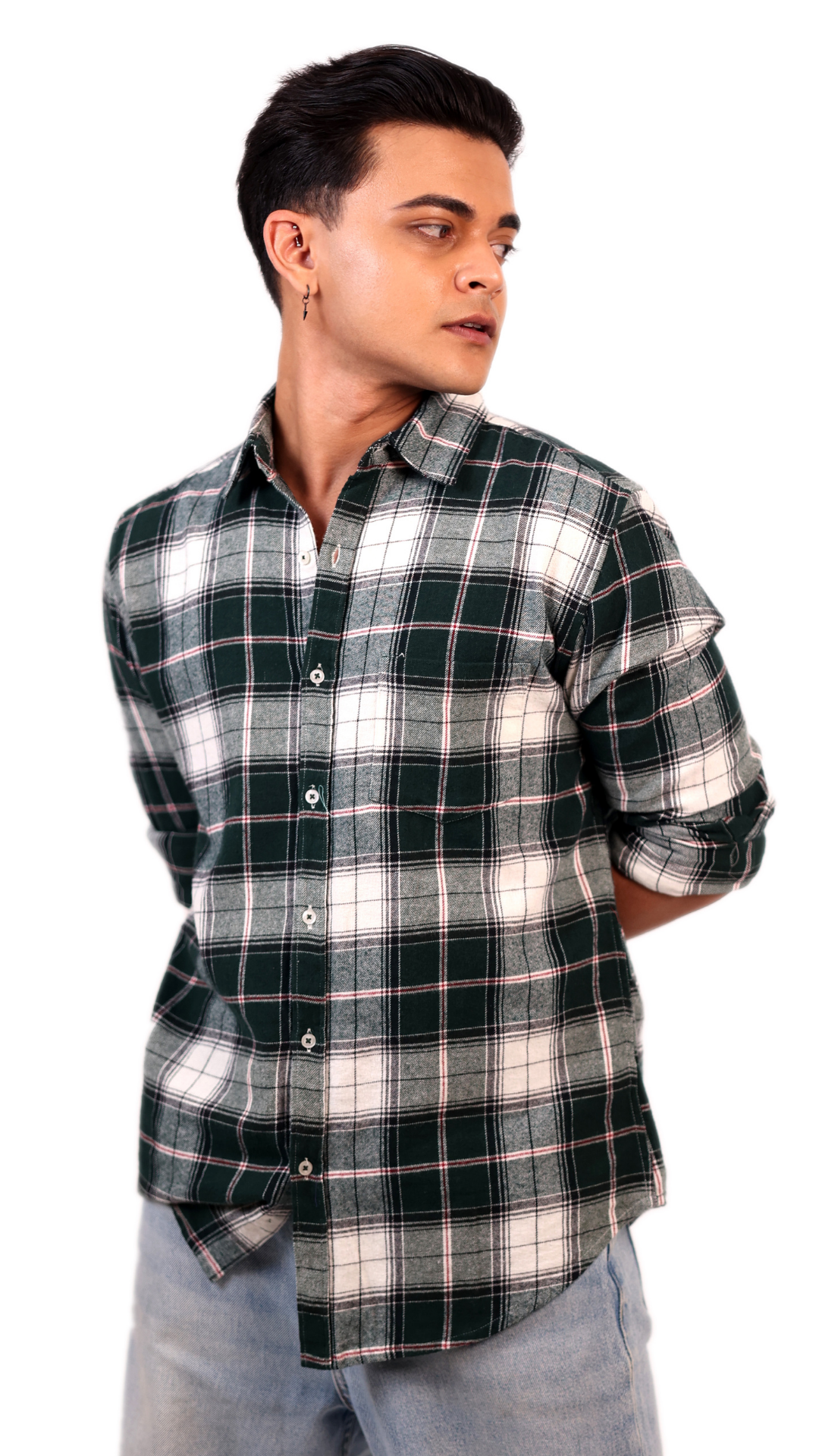 Dark Green And White Checks Shirt