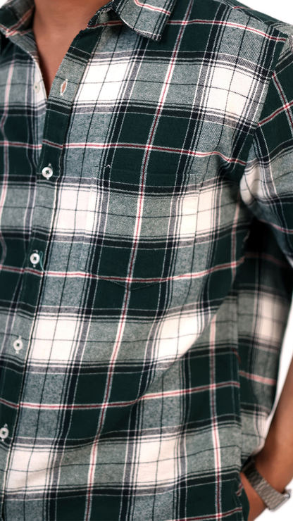 Dark Green And White Checks Shirt