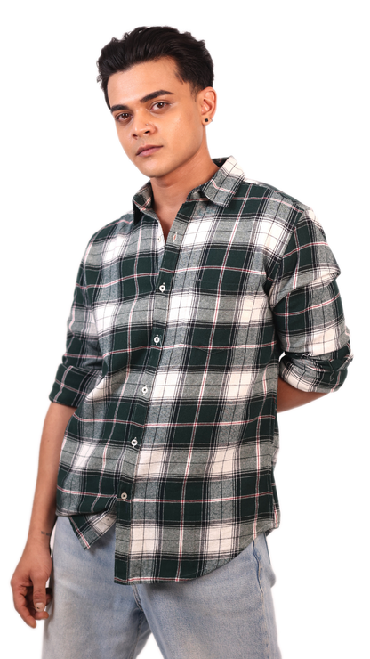 Dark Green And White Checks Shirt