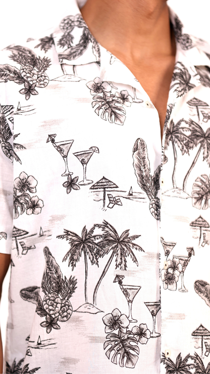 Sea Shore Side Printed White Shirt