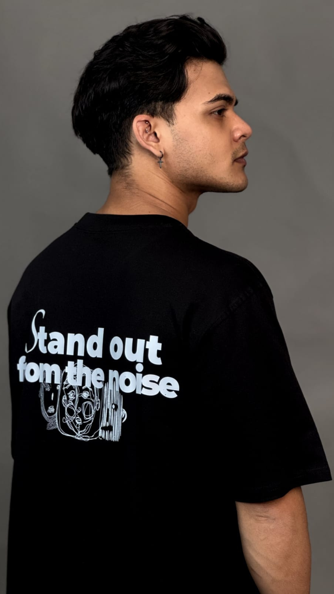 Stand Out From The Noise Printed Black T-Shirt