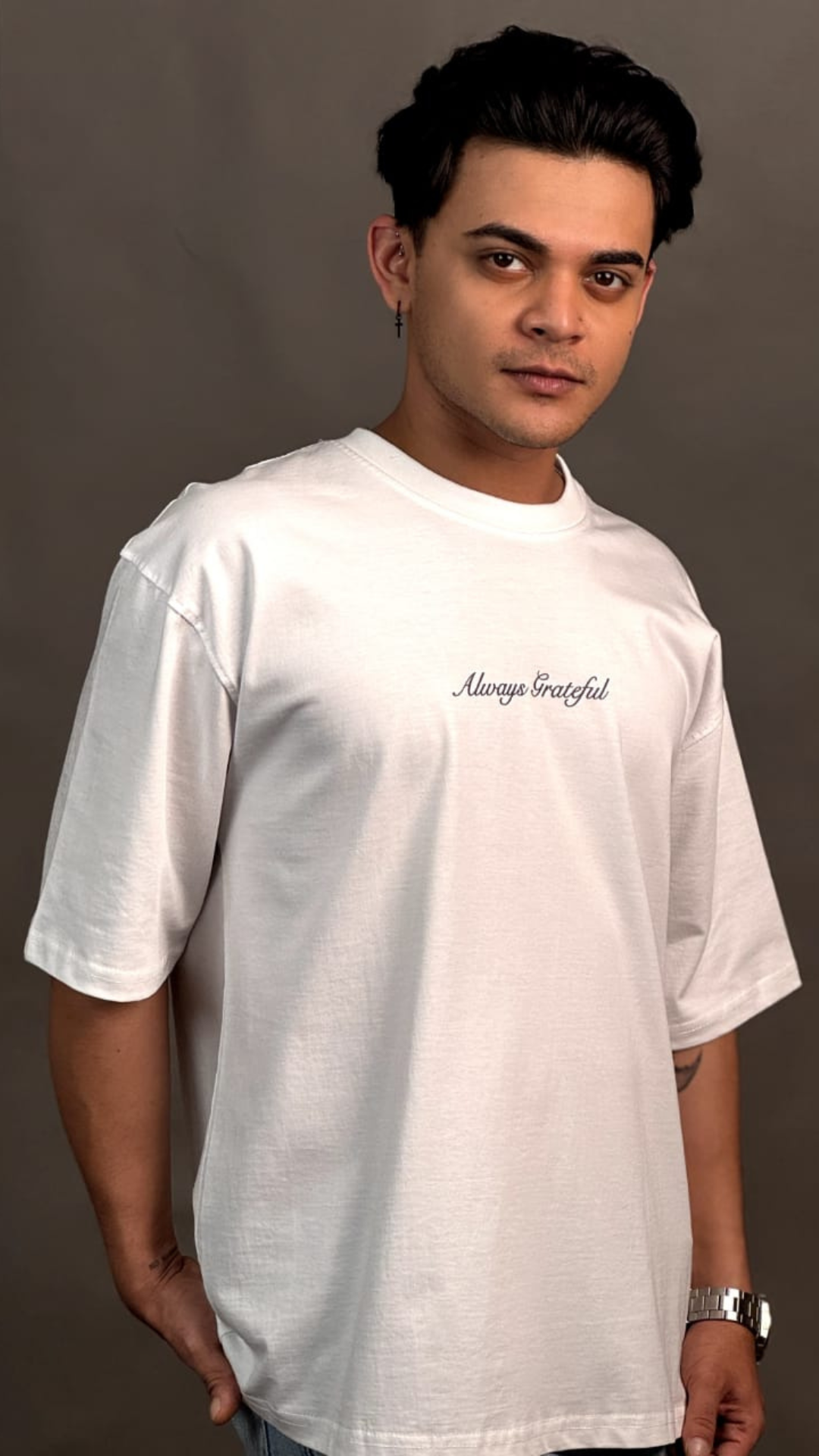 Always Grateful Printed White T-shirt