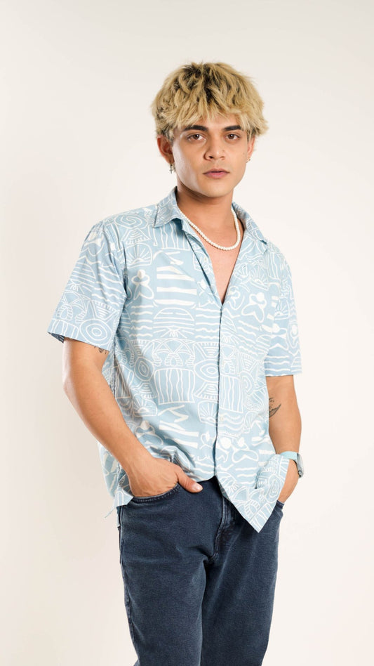 Men's Relaxed Fit Short Sleeves Sky Blue Shirt