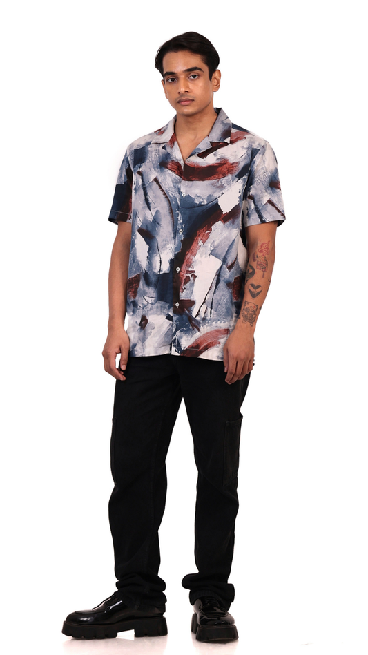 Men's Relaxed Fit Short Sleeves Marble Printed Shirt