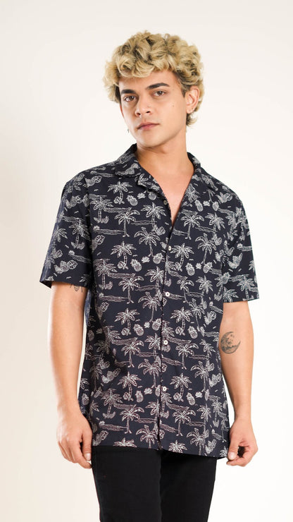 Men's Relaxed Fit Short Sleeves Palm In Black Shirt