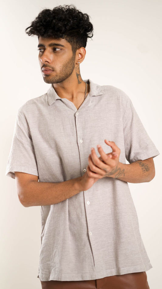 Men's Relaxed Fit Short Sleeves Grey Shirt