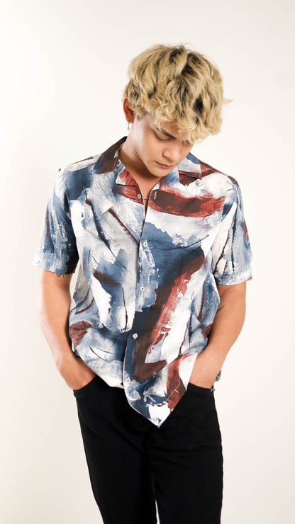 Men's Relaxed Fit Short Sleeves Marble Printed Shirt