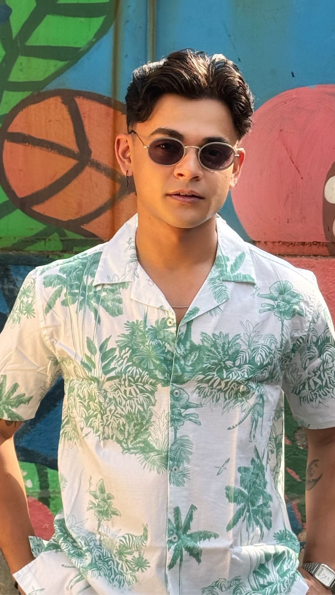 Men's Relaxed Fit Short Sleeves White Aloha Shirt