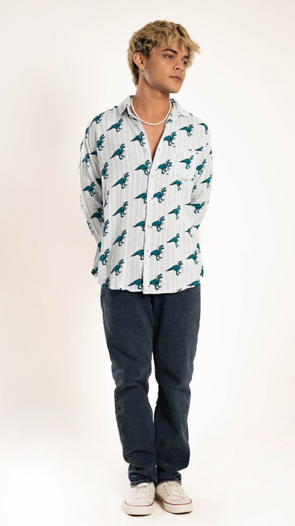 Men's Relaxed Fit Full Sleeves  Dinosaur Printed Front Pocket Shirt