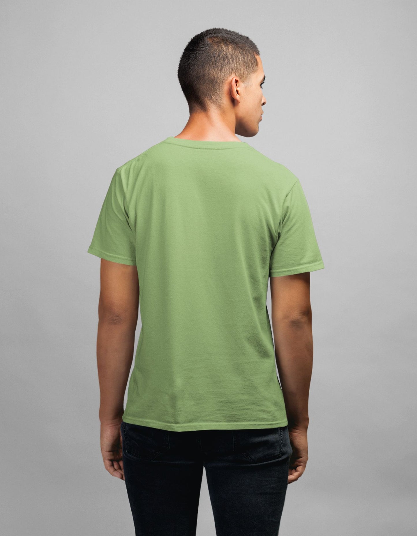 Kiwi Green Round Neck Half Sleeve Plain T-shirt