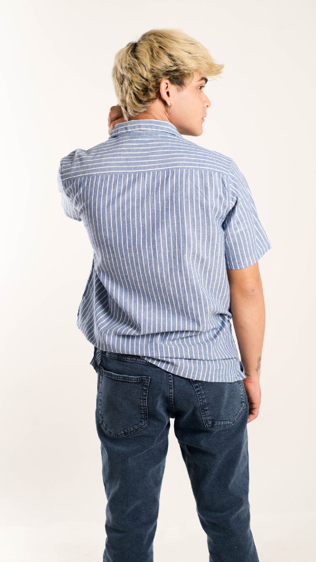 Men's Regular Fit Short Sleeves Light Blue Shirt With White Stripes