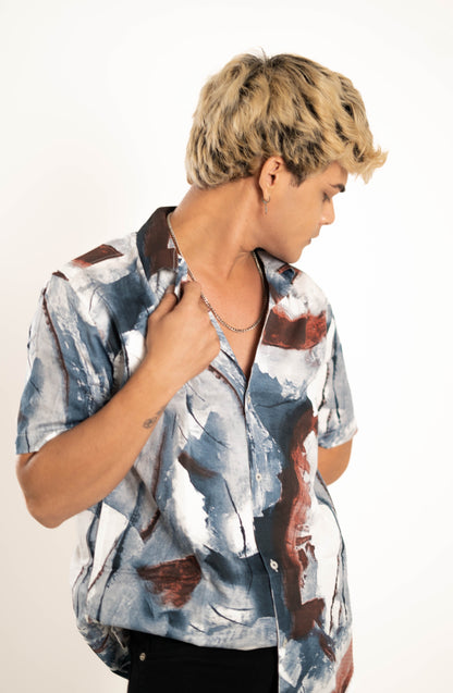 Men's Relaxed Fit Short Sleeves Marble Printed Shirt