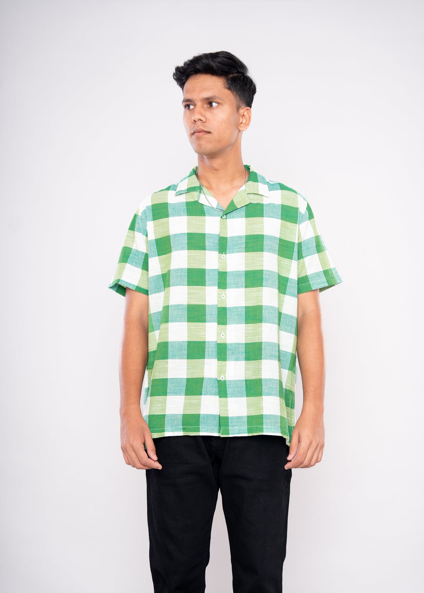 Green & White Checks Shirt - HIPCASTLE