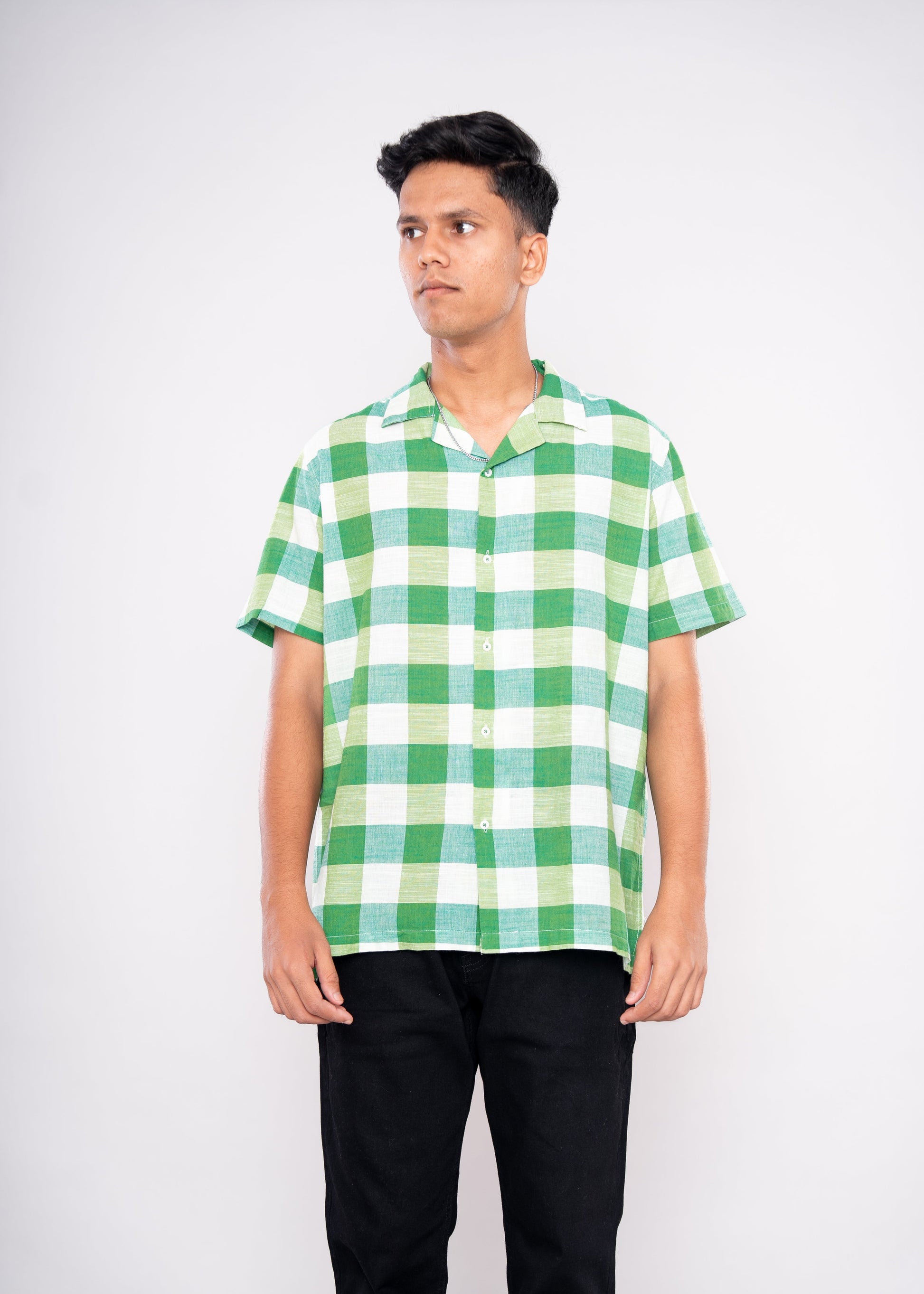 Green & White Checks Shirt - HIPCASTLE
