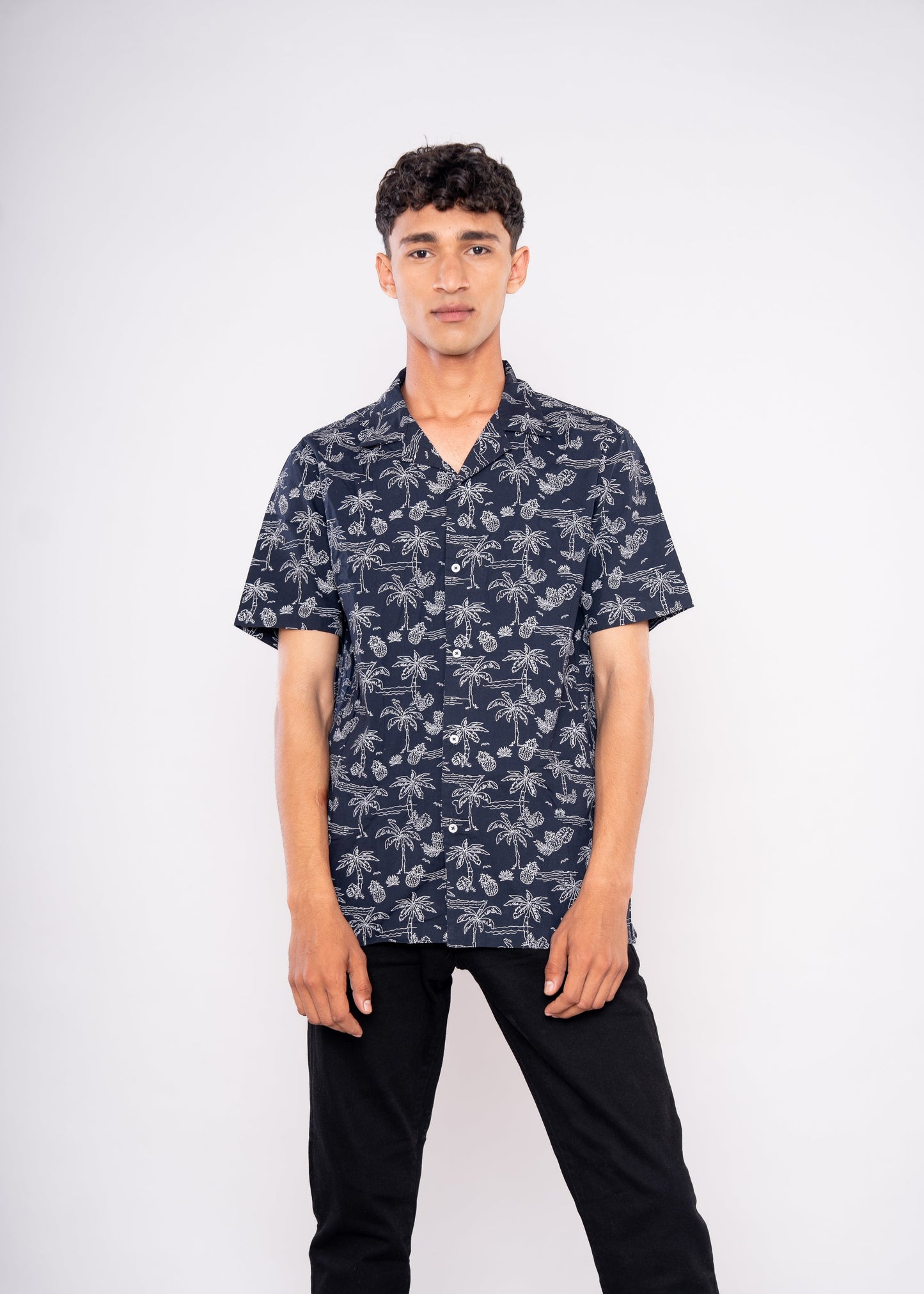 Palm In Dark Blue Shirt