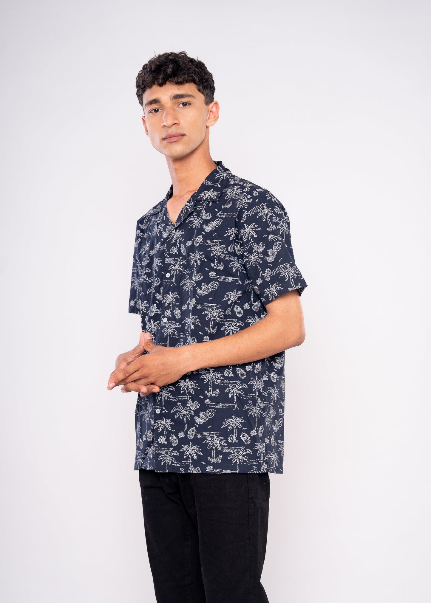 Palm In Dark Blue Shirt