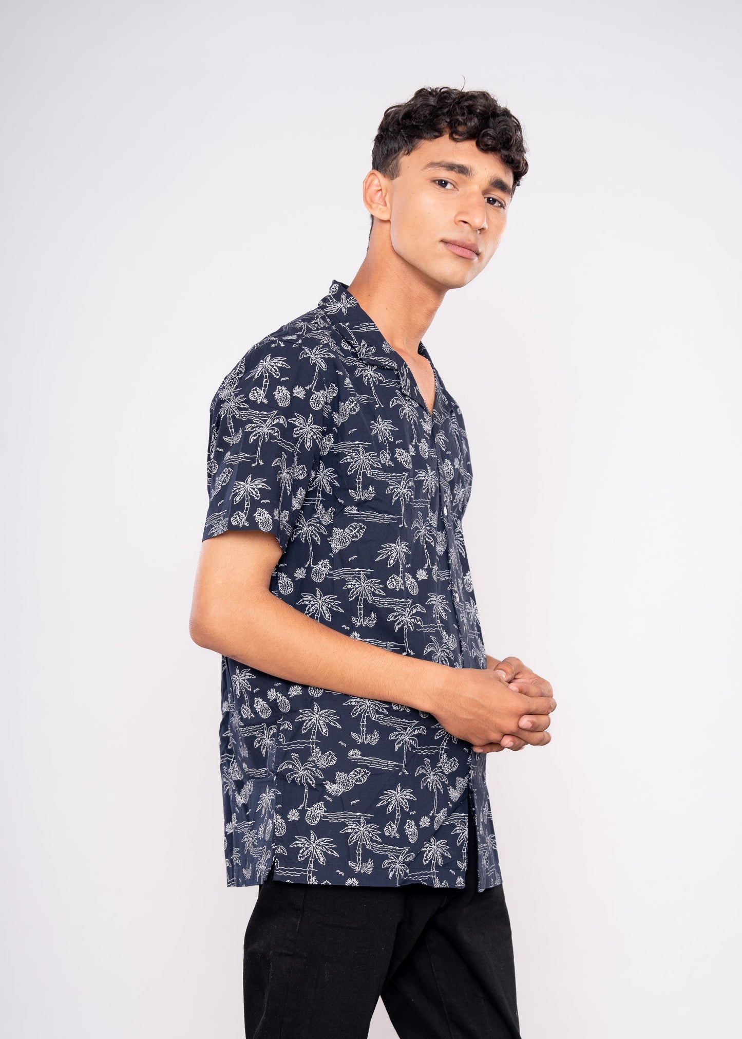 Palm In Dark Blue Shirt