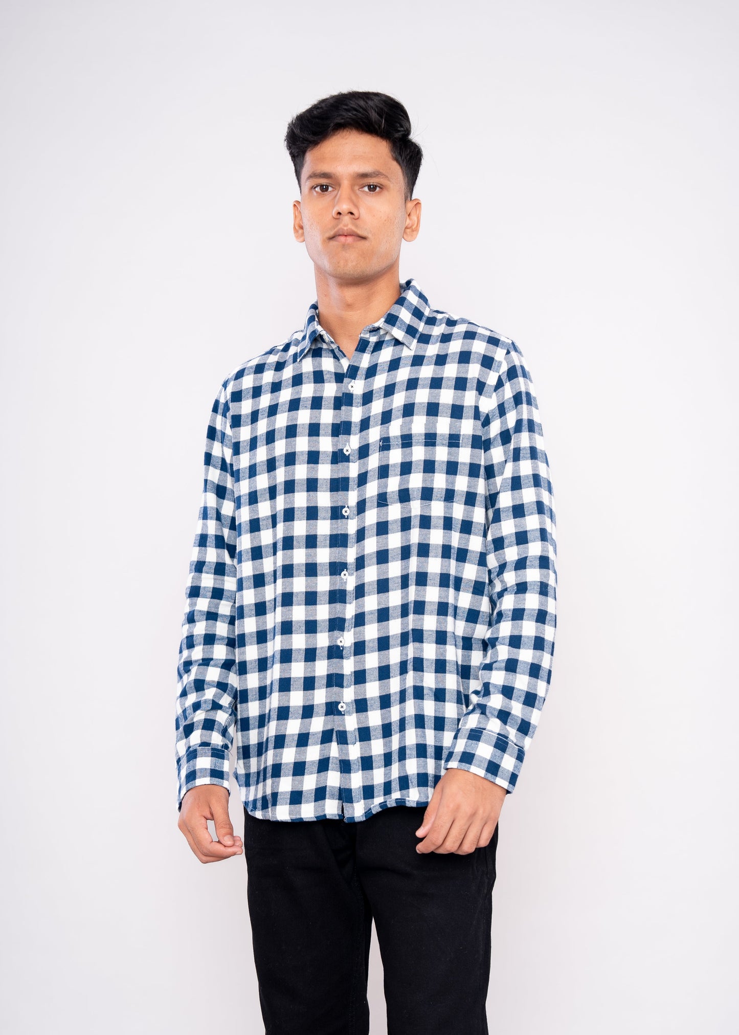 Deep Blue White Checks Shirt - HIPCASTLE
