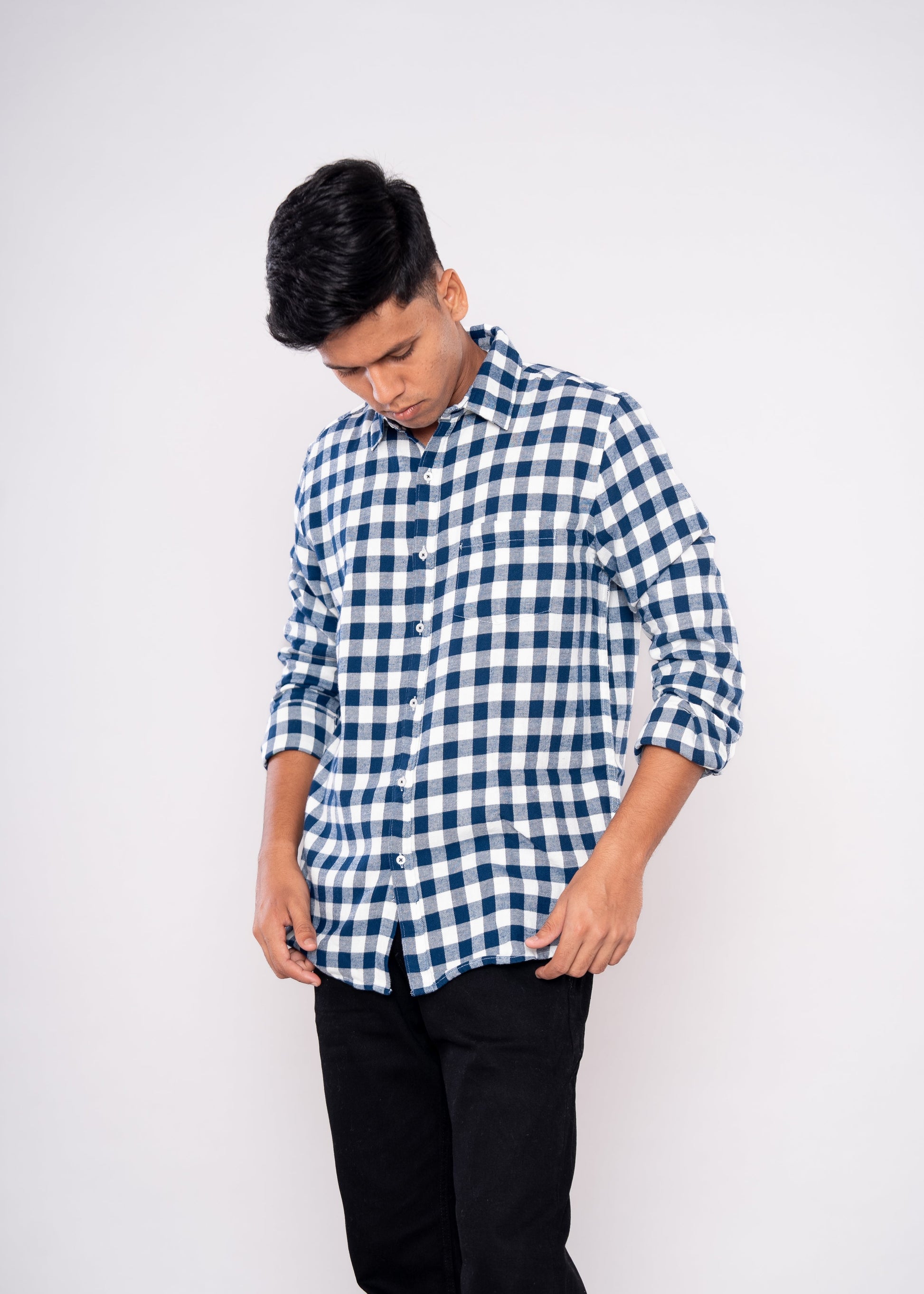Deep Blue White Checks Shirt - HIPCASTLE