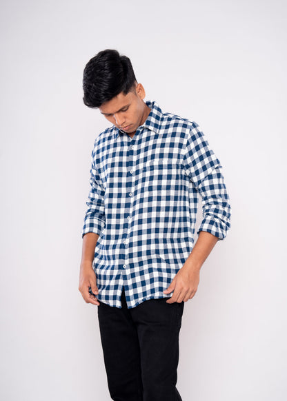 Deep Blue White Checks Shirt - HIPCASTLE