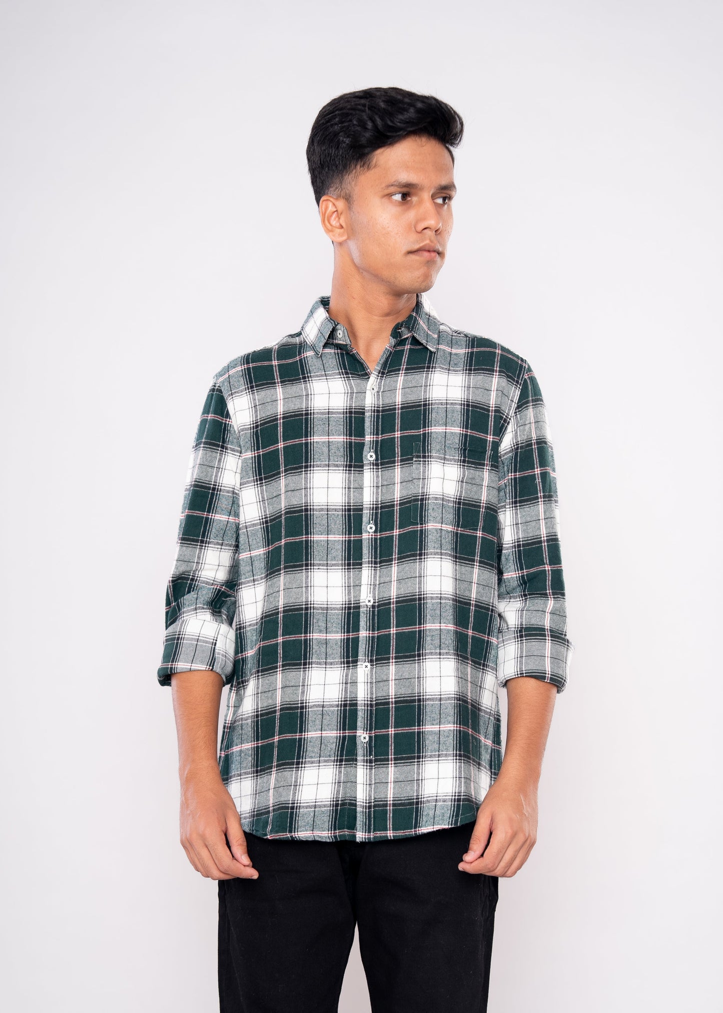 Dark Green Red Checked Full Sleeves Shirt - HIPCASTLE