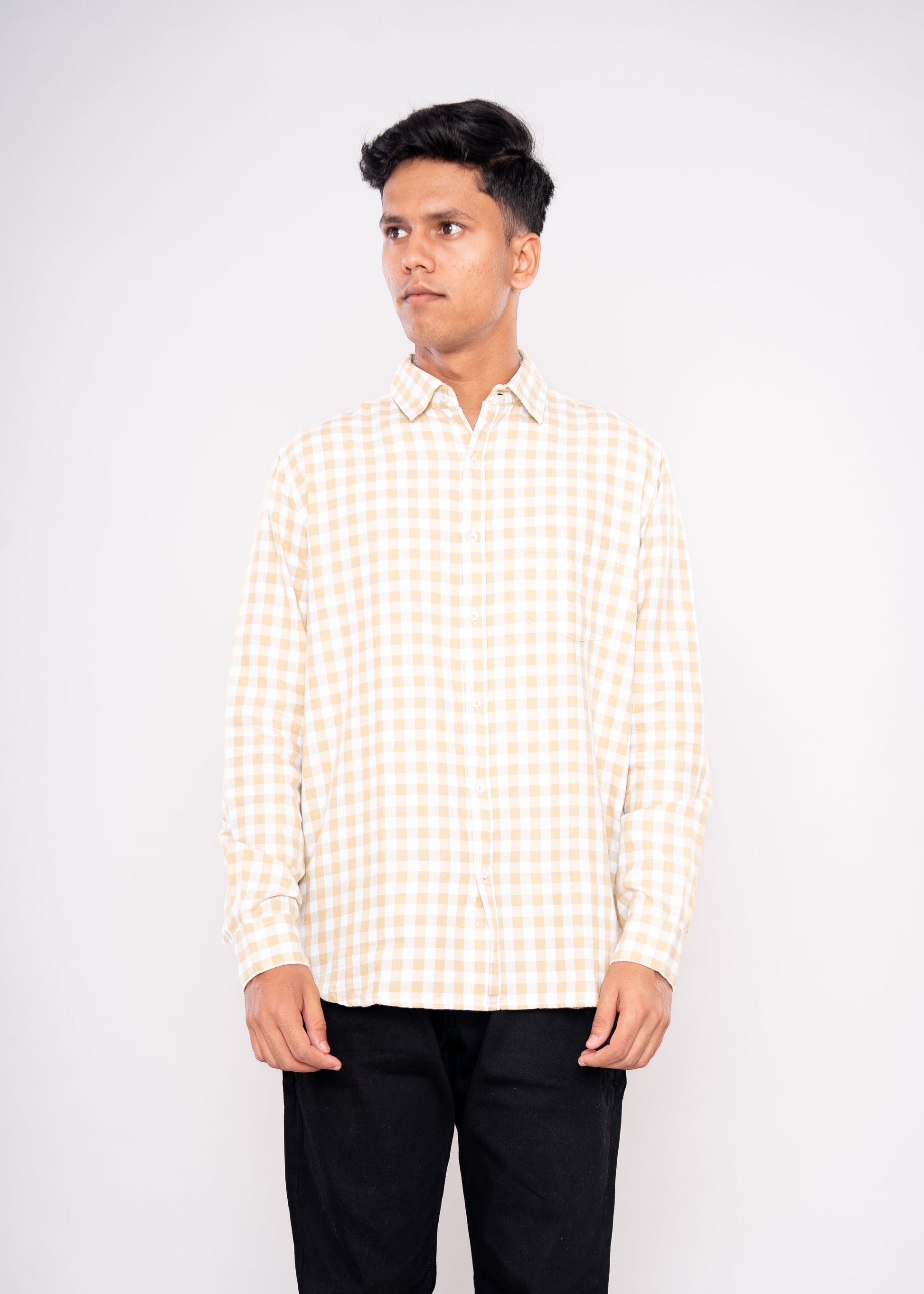 Beige & Cream Checks Shirt - HIPCASTLE