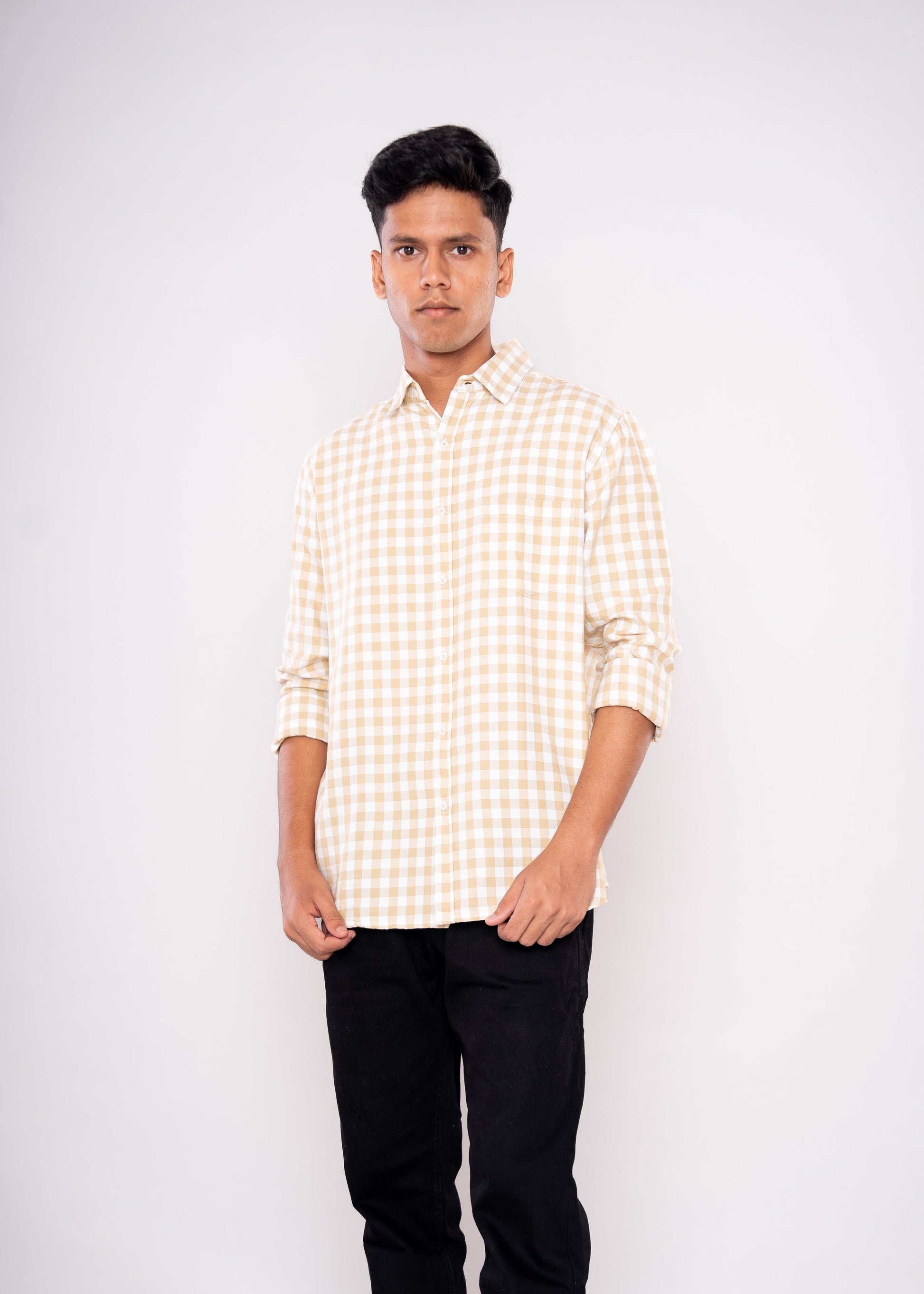 Beige & Cream Checks Shirt - HIPCASTLE