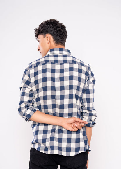 Dark Blue Off White Checked Shirt