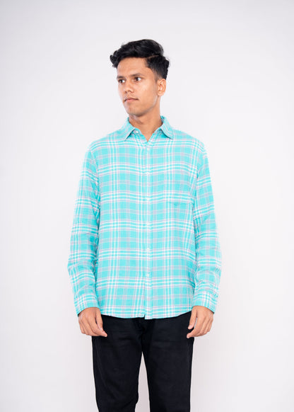 Green Purple Checked Full Sleeves Shirt