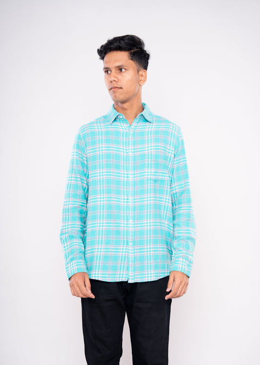 Green Purple Checked Full Sleeves Shirt