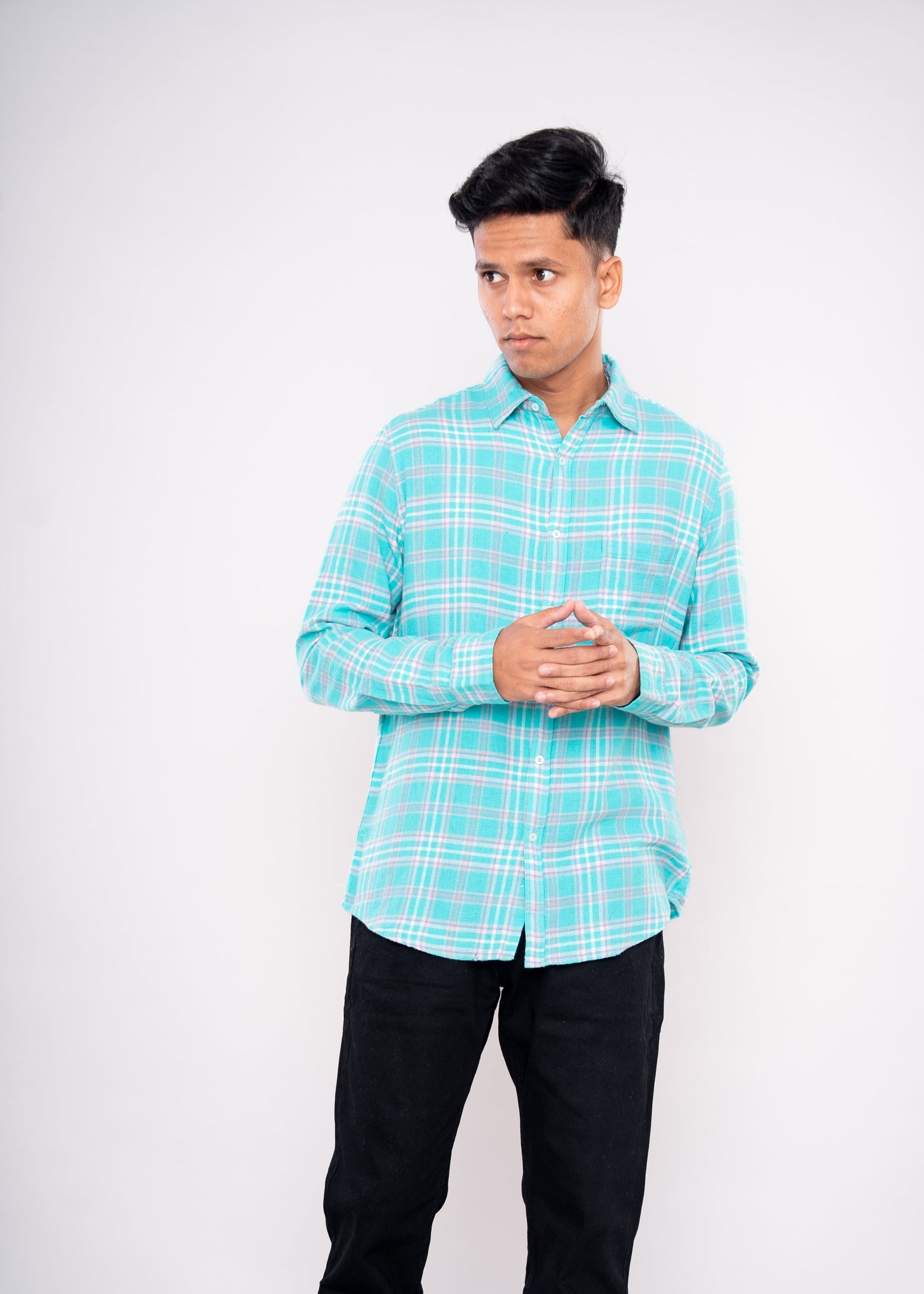 Green Purple Checked Full Sleeves Shirt