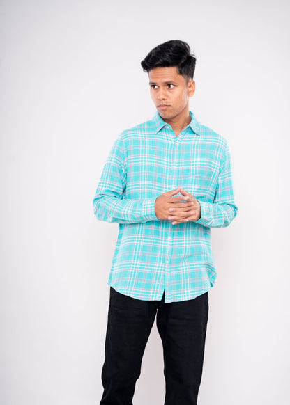 Green Purple Checked Full Sleeves Shirt