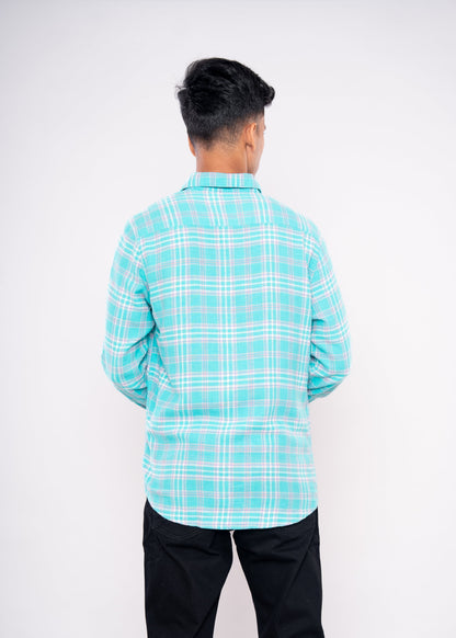 Green Purple Checked Full Sleeves Shirt