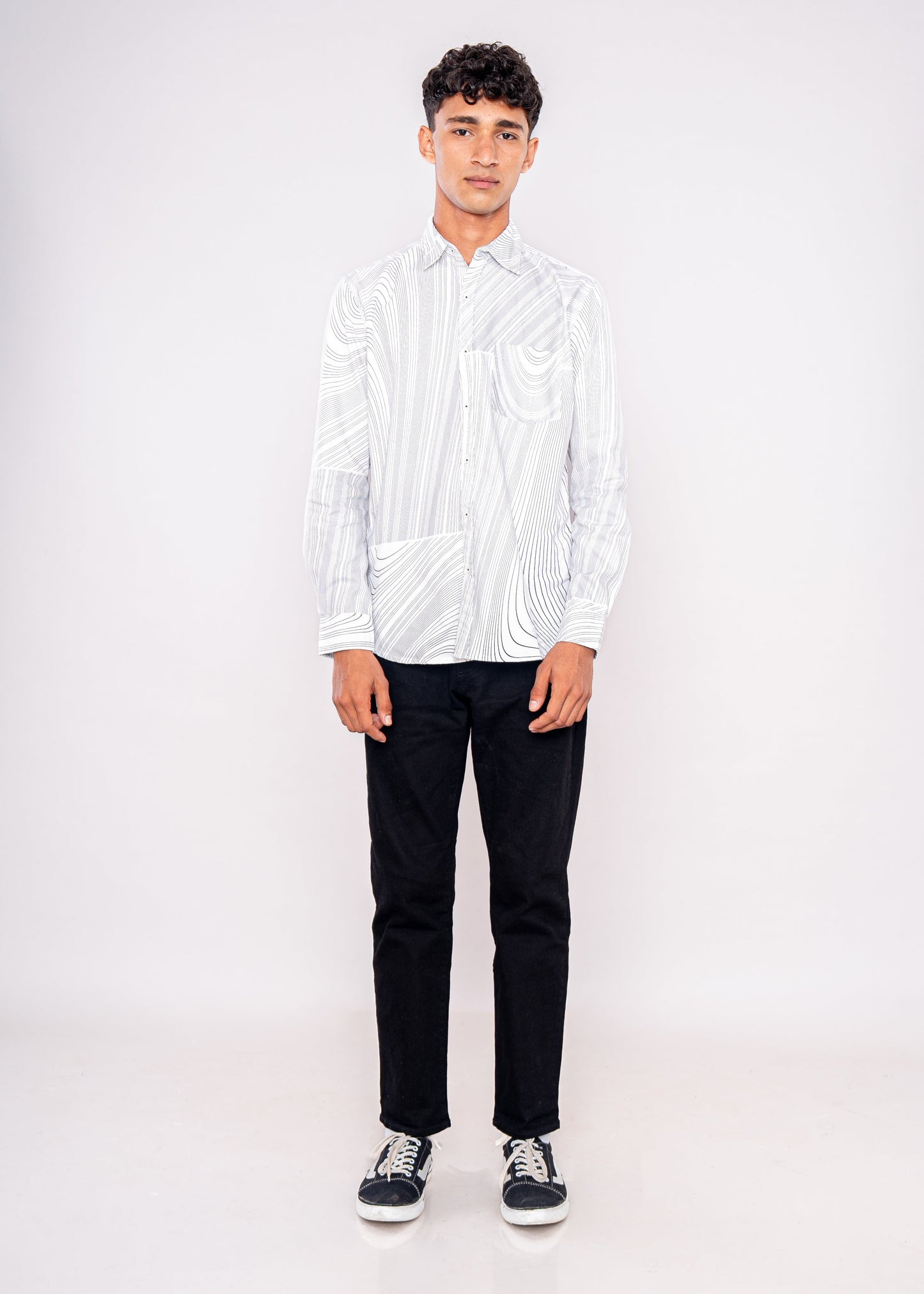 White Black Random Print Shirt