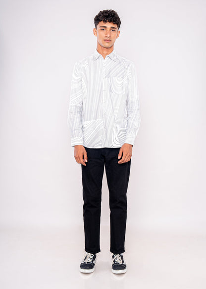 White Black Random Print Shirt