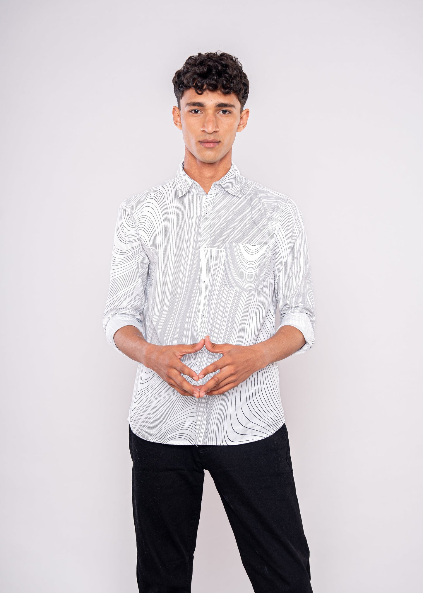 White Black Random Print Shirt