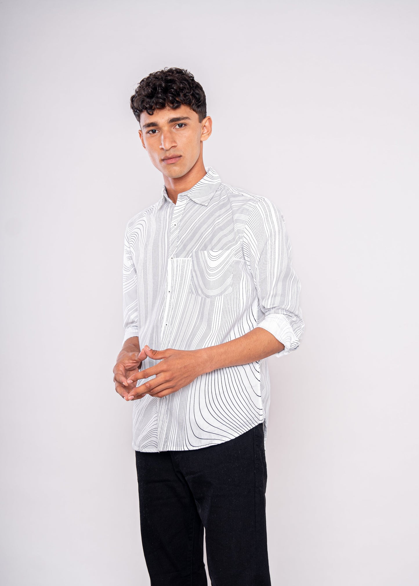 White Black Random Print Shirt