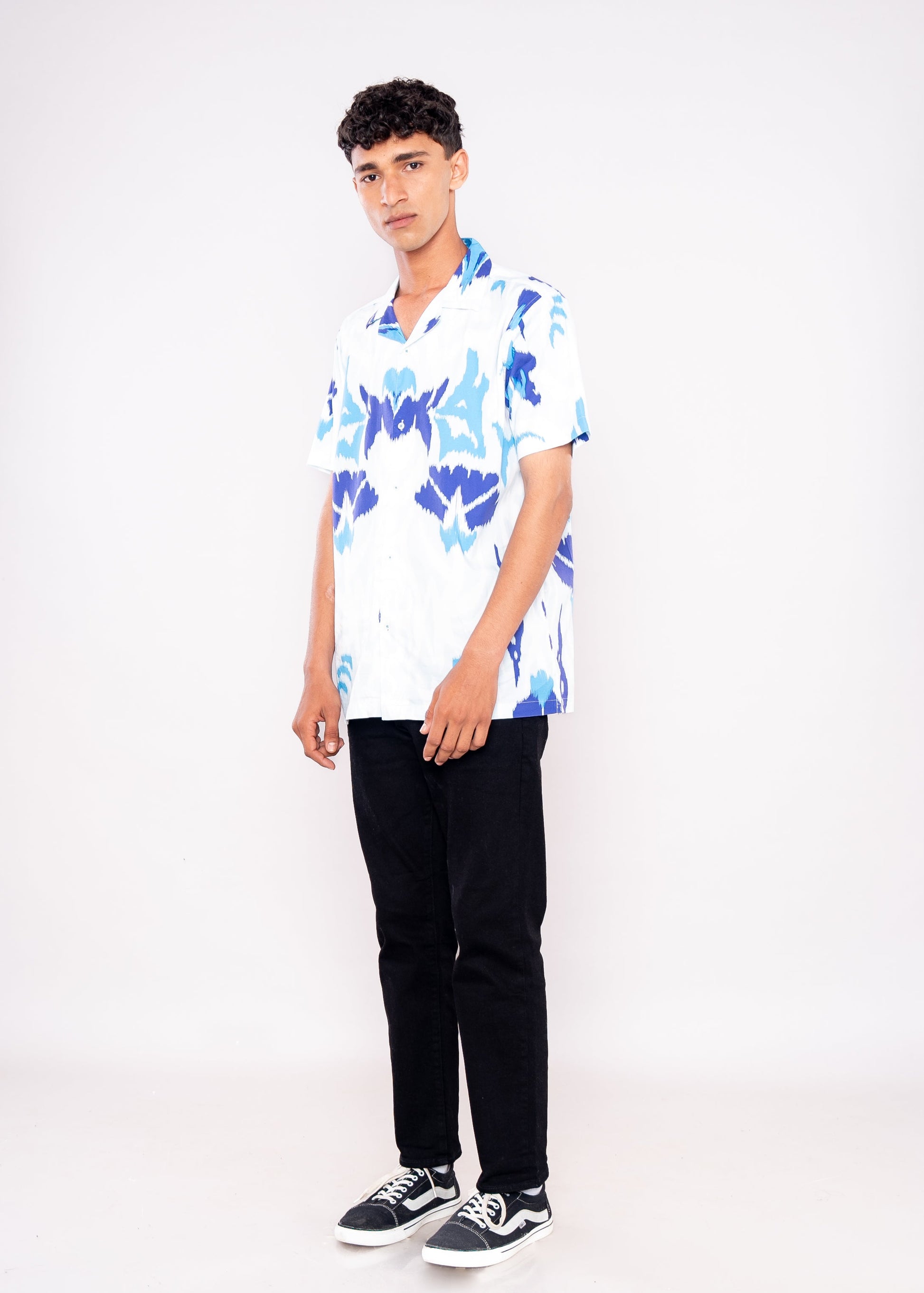 Mix Blue White Abstract Shirt - HIPCASTLE