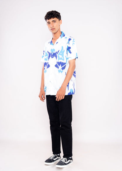 Mix Blue White Abstract Shirt - HIPCASTLE