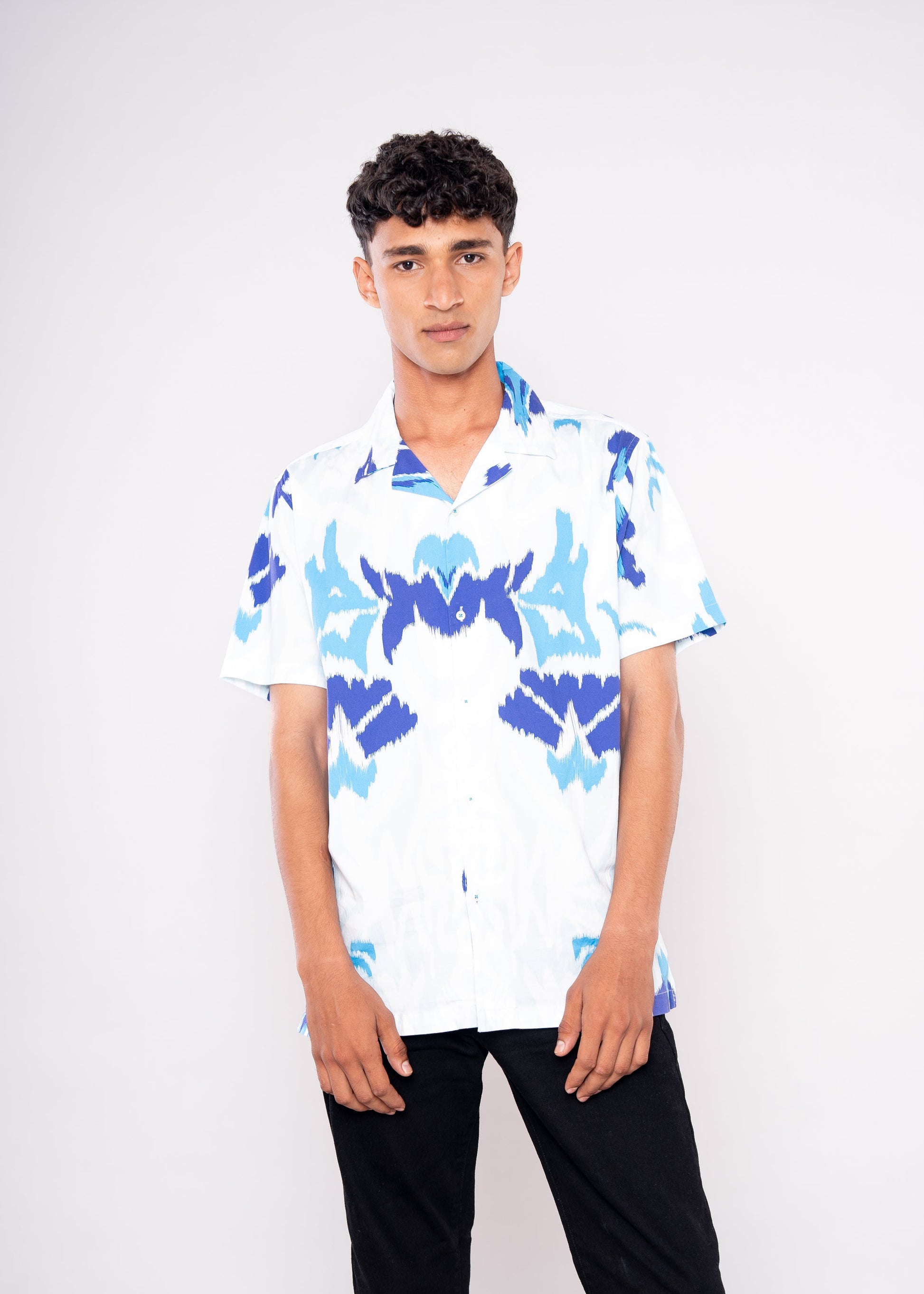 Mix Blue White Abstract Shirt - HIPCASTLE