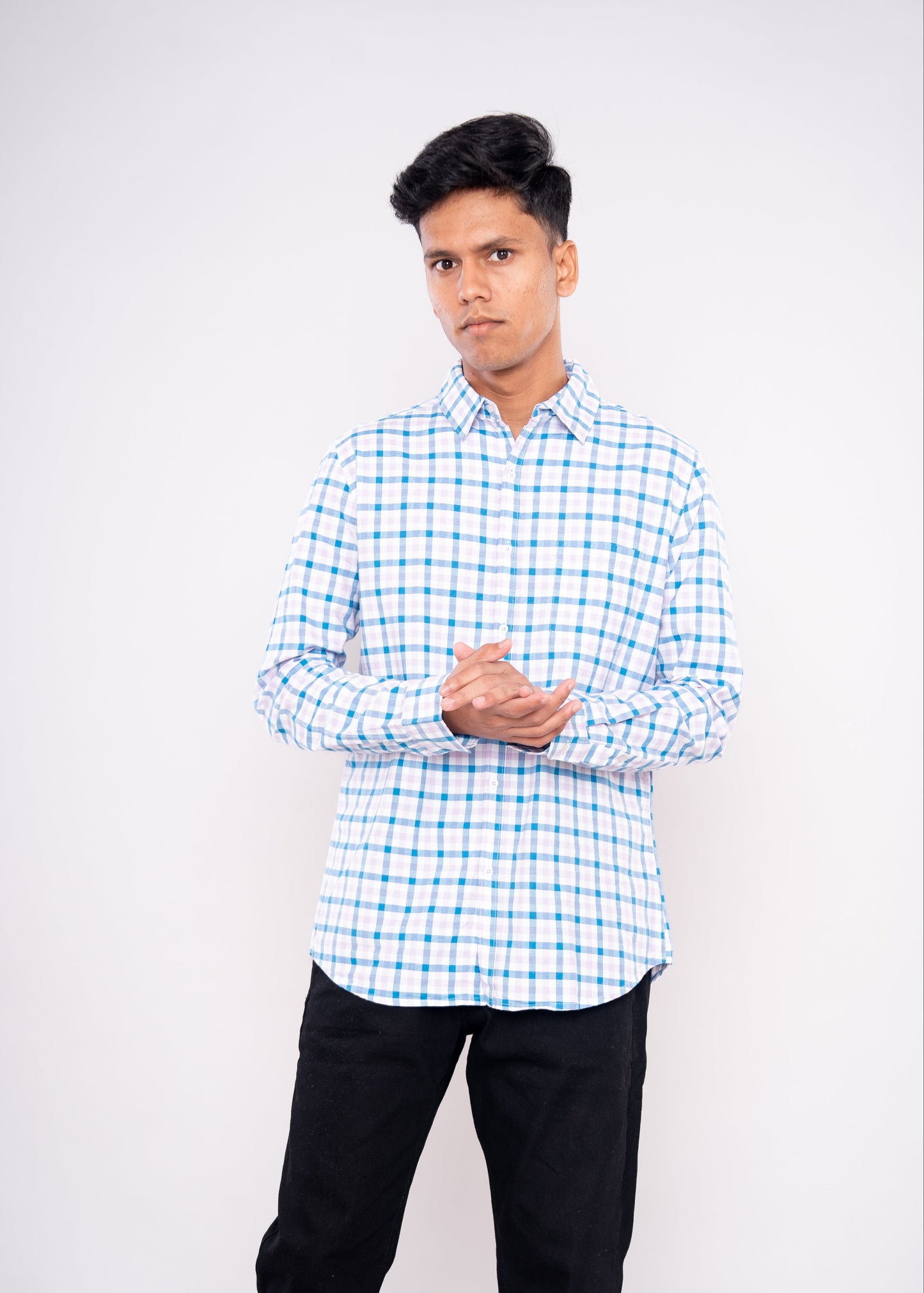 Blue Purple Checked Shirt - HIPCASTLE