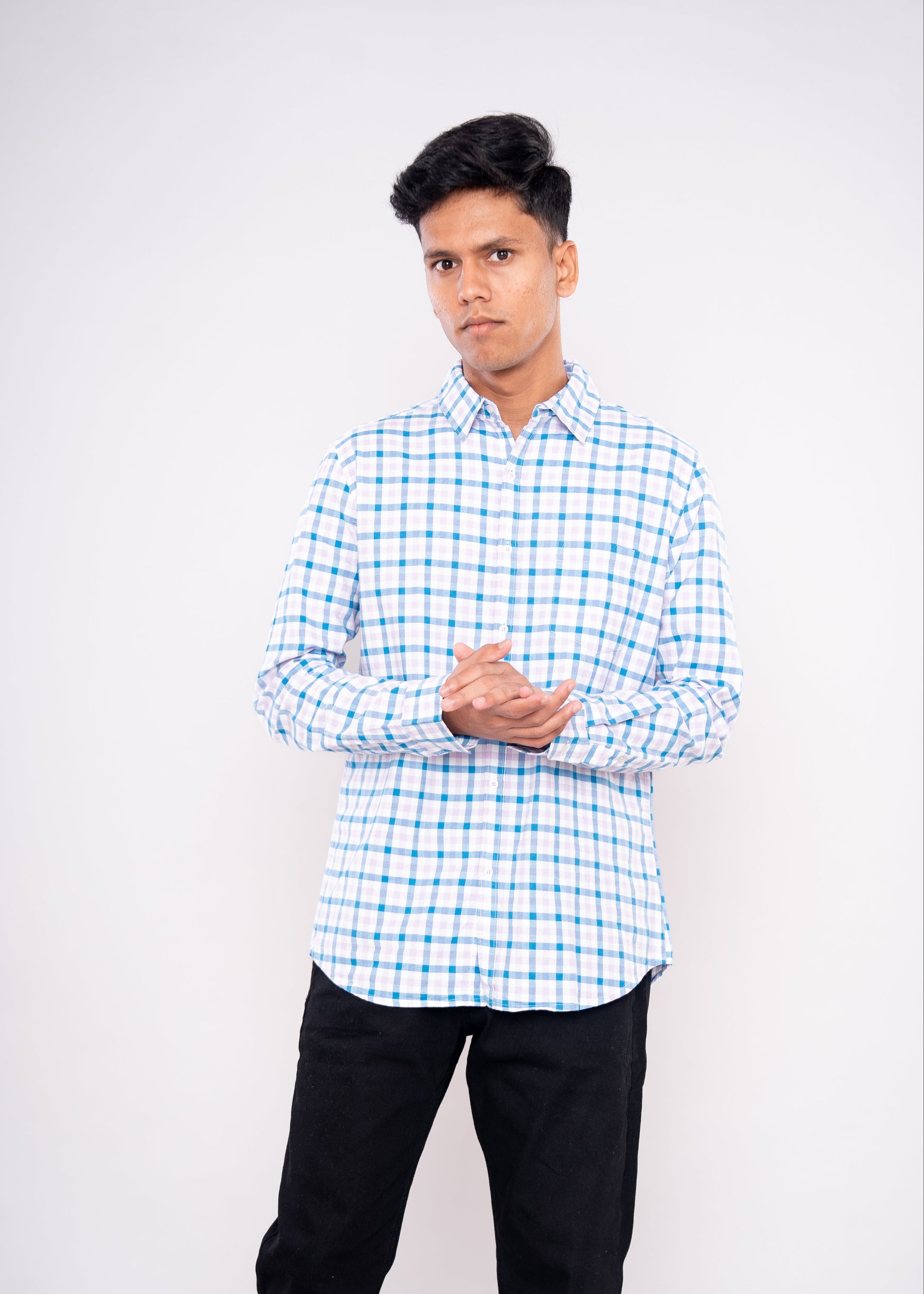 Blue Purple Checked Shirt - HIPCASTLE