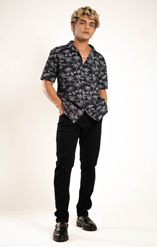 Men's Relaxed Fit Short Sleeves Palm In Black Shirt